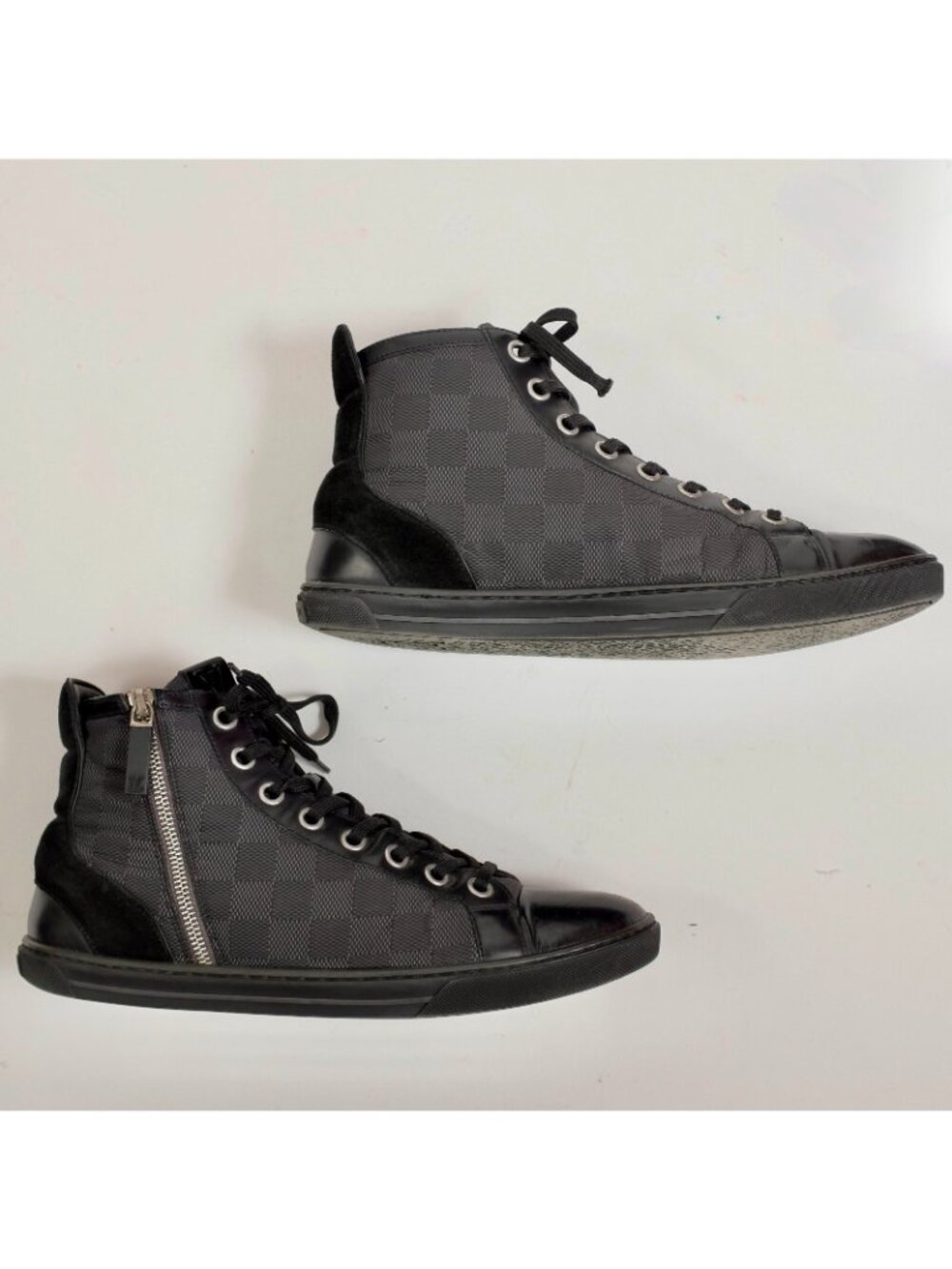 Louis Vuitton 8 US 9 black sneakers high top black Damier LOGO PRINT - Picture 6 of 14